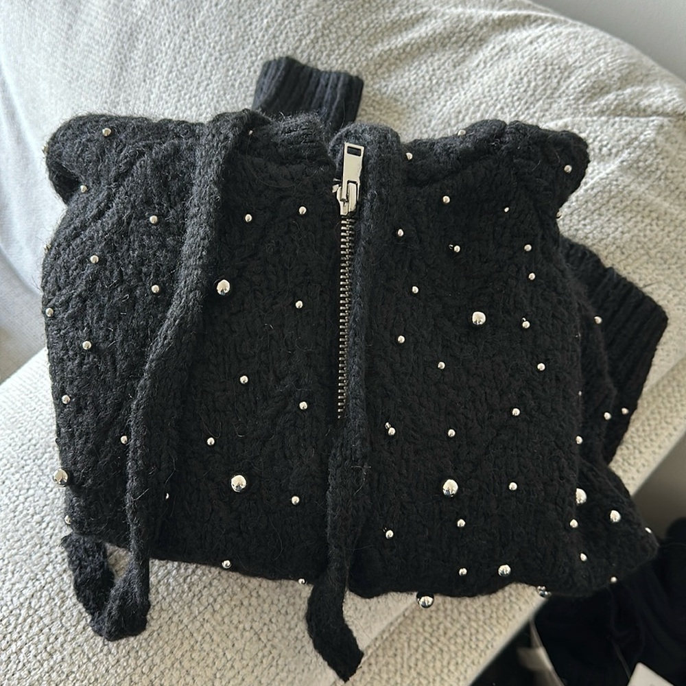 Brand new with tags Zara black sweater hooded zip up with beads